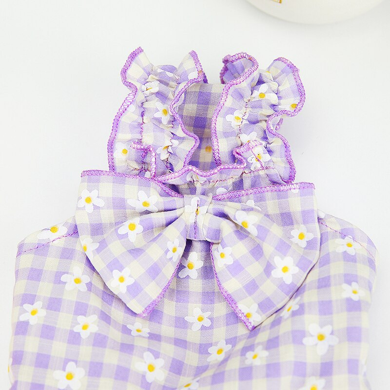 Лятна карирана рокля на принцеса за домашни кучета за малки кучета Mascotas Облекло Сладко кученце Котка Пола с тиранти Чихуахуа Дрехи за померан