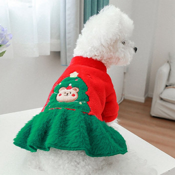 Коледна рокля за куче момичета Кученце Топла пола от полар Дрехи Есен Зима Топли дрехи Домашно куче Червена пола Модна рокля Топла