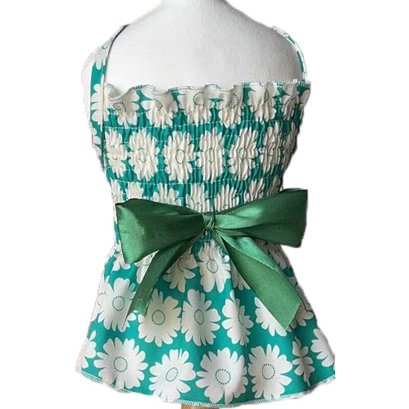 Psí roztomilé kvetinové šaty s mašľou a kvetmi, šatky cez rameno pre domácich miláčikov, svadobné záhyby pre malých psov, letné oblečenie pre mopsov, potreby pre šteniatka a mačky