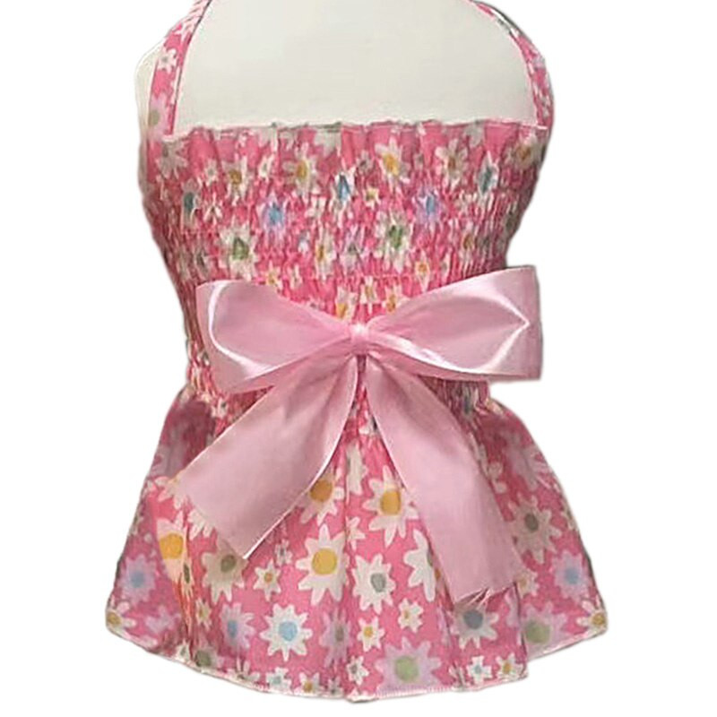 Psí roztomilé kvetinové šaty s mašľou a kvetmi, šatky cez rameno pre domácich miláčikov, svadobné záhyby pre malých psov, letné oblečenie pre mopsov, potreby pre šteniatka a mačky