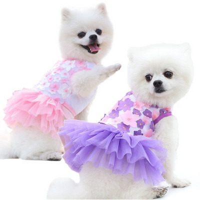 Дантелени поли за кучета Дрехи за забавни малки средни кучета Качулка с котка Pet Puppy XS - XL Размер Розово лилав цвят