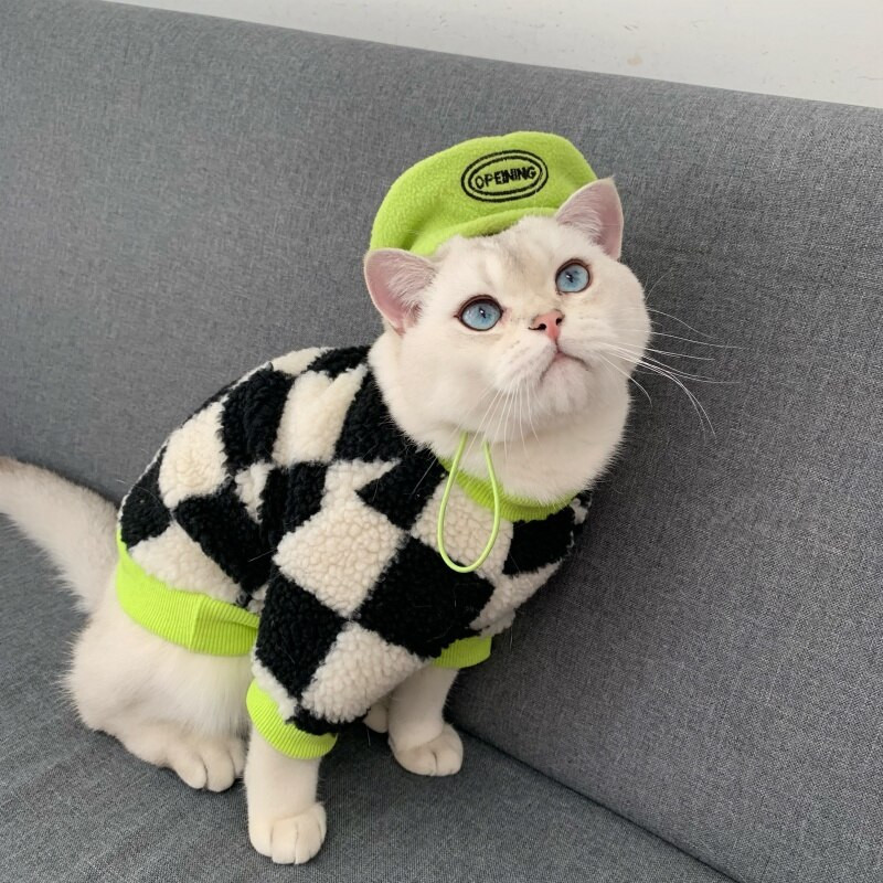 Čiernobiely sveter s kockovaným kabátom, módne teplé oblečenie pre psov, čivava, buldog, mäkká vlnená roztomilá bavlnená bunda, luxusný oblek