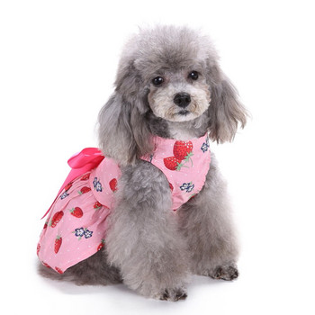 Χαριτωμένο φόρεμα σκύλου με μοτίβο φράουλας Ρούχα σκυλιών Άνετο αμάνικο πουκάμισο για σκύλους Φόρεμα για κατοικίδια Sundress Princess Party Μικρή στολή με φούστα για σκύλους