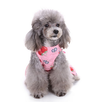 Χαριτωμένο φόρεμα σκύλου με μοτίβο φράουλας Ρούχα σκυλιών Άνετο αμάνικο πουκάμισο για σκύλους Φόρεμα για κατοικίδια Sundress Princess Party Μικρή στολή με φούστα για σκύλους