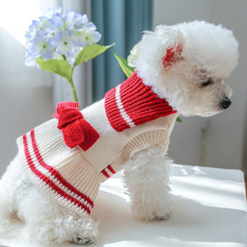 Χειμωνιάτικα ζεστά ρούχα για σκύλους Χαριτωμένα φιόγκους πουλόβερ κατοικίδιων φούστες για μικρούς σκύλους Φόρεμα κουτάβι μπεζ φούστα πριγκίπισσα Chihuahua Ρούχα για κατοικίδια ζώα