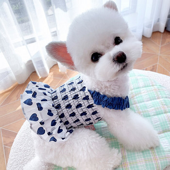 Κόκκινο μπλε φόρεμα καρδιών με στάμπα με σφεντόνα Ρούχα σκύλου για κουτάβι Καλοκαιρινή μόδα Βαμβακερά σκυλιά Ρούχα φούστες Poodle Chihuahua Ρούχα για κατοικίδια σκύλους