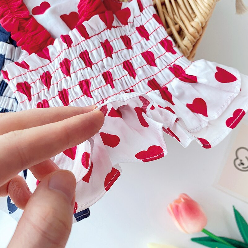 Červeno-modré šaty so srdiečkovým vzorom, oblečenie pre šteniatka a psov, letné módne bavlnené oblečenie pre psov, sukne, oblečenie pre pudelov a čivavy