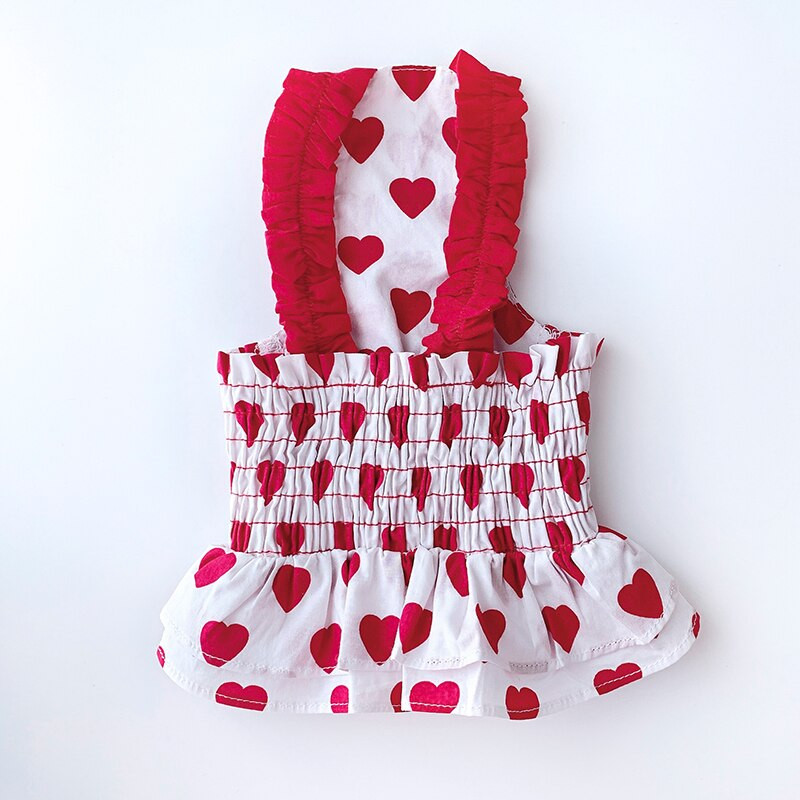 Červeno-modré šaty so srdiečkovým vzorom, oblečenie pre šteniatka a psov, letné módne bavlnené oblečenie pre psov, sukne, oblečenie pre pudelov a čivavy