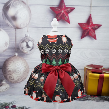S-XL 10 Χρώματα με στρογγυλή λαιμόκοψη Χριστουγεννιάτικο δέντρο με στάμπα με παπιγιόν Φόρεμα για πάρτι με γιλέκο σκύλου Cosplay Χριστουγεννιάτικο δώρο στολή με φούστα για κατοικίδια