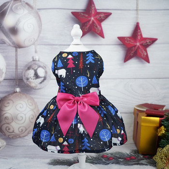 S-XL 10 Χρώματα με στρογγυλή λαιμόκοψη Χριστουγεννιάτικο δέντρο με στάμπα με παπιγιόν Φόρεμα για πάρτι με γιλέκο σκύλου Cosplay Χριστουγεννιάτικο δώρο στολή με φούστα για κατοικίδια