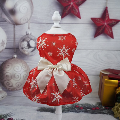 S-XL 10 värvi ümmarguse kaelaga jõulupuu lumehelbega trükitud kikisõlmega koera vesti kleit peokleit Cosplay Xmas lemmiklooma seeliku kostüüm