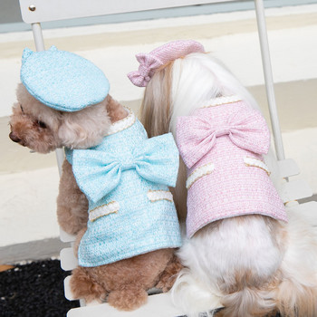 Χειμωνιάτικα ζεστά ρούχα για κατοικίδια Φούστα σε γραμμή Χριστουγέννων Γλυκό παλτό για κατοικίδια, βελούδινο φόρεμα Κοστούμια Χαριτωμένο φόρεμα για σκύλους γάτας με καπέλο Ρούχα για Teddy Cat