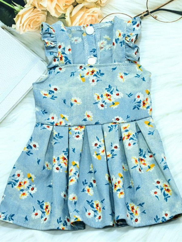 S-2XL Pet Dog Cat Denim Daisy Sling Skirt Prozračna odjeća za pse s cvjetnim printom Ljetna suknja za Teddy Pug Pet Apparels