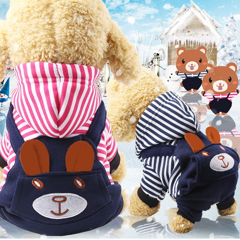 Módne pruhované oblečenie pre psov pre psov, kabát s kapucňou, mikina, zimné oblečenie pre psov, kreslené zvieratá, oblečenie pre zimné psov