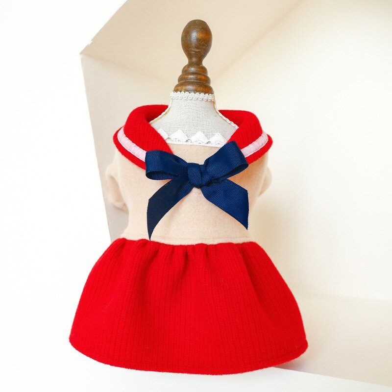 Sügis-/talvised lemmikloomariided koeramantlile Villane printsess Red Bow Üliõpilasseelik lemmikloomadele Kleit Kassiprintsessi riided