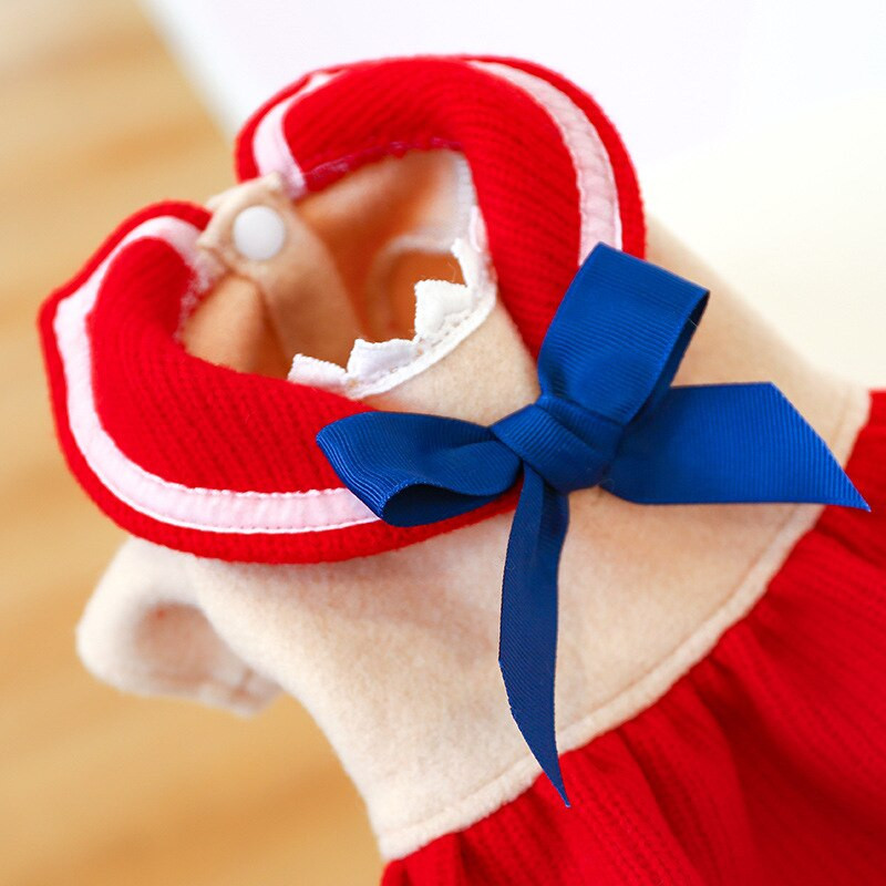 Sügis-/talvised lemmikloomariided koeramantlile Villane printsess Red Bow Üliõpilasseelik lemmikloomadele Kleit Kassiprintsessi riided