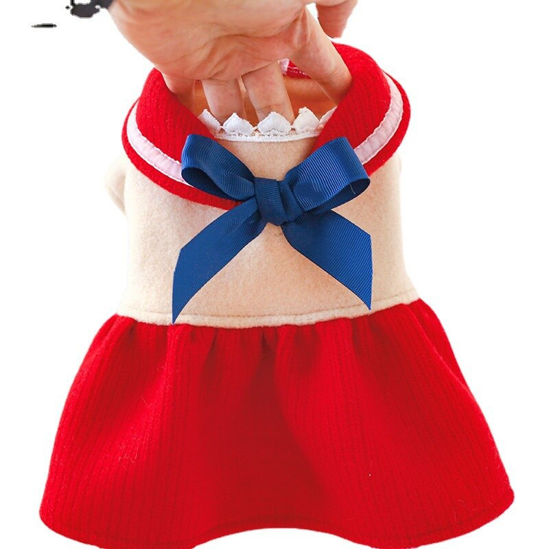 Sügis-/talvised lemmikloomariided koeramantlile Villane printsess Red Bow Üliõpilasseelik lemmikloomadele Kleit Kassiprintsessi riided