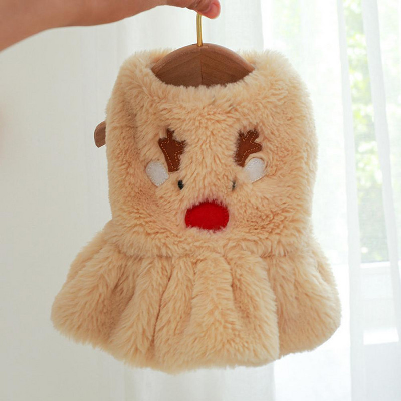 Koera seelik Mugav multifilmi pildid Lemmikloomade kleit Põdraprint kohev Khaki Hoia soojas Plush Jõulufestivali Lemmiklooma seelik Teddyle