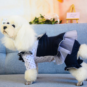 Пола за домашни любимци Поли за кучета с кръгло деколте и панделка с разрошен подгъв Памучна прекрасна кучешка рокля за парти