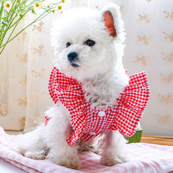 1 бр. Сладък домашен любимец Жълта/червена карирана пола с панделка Летни дрехи за кучета, котки, малки, средни кучета, рокля с цветя, рокли за кученца, домашни любимци