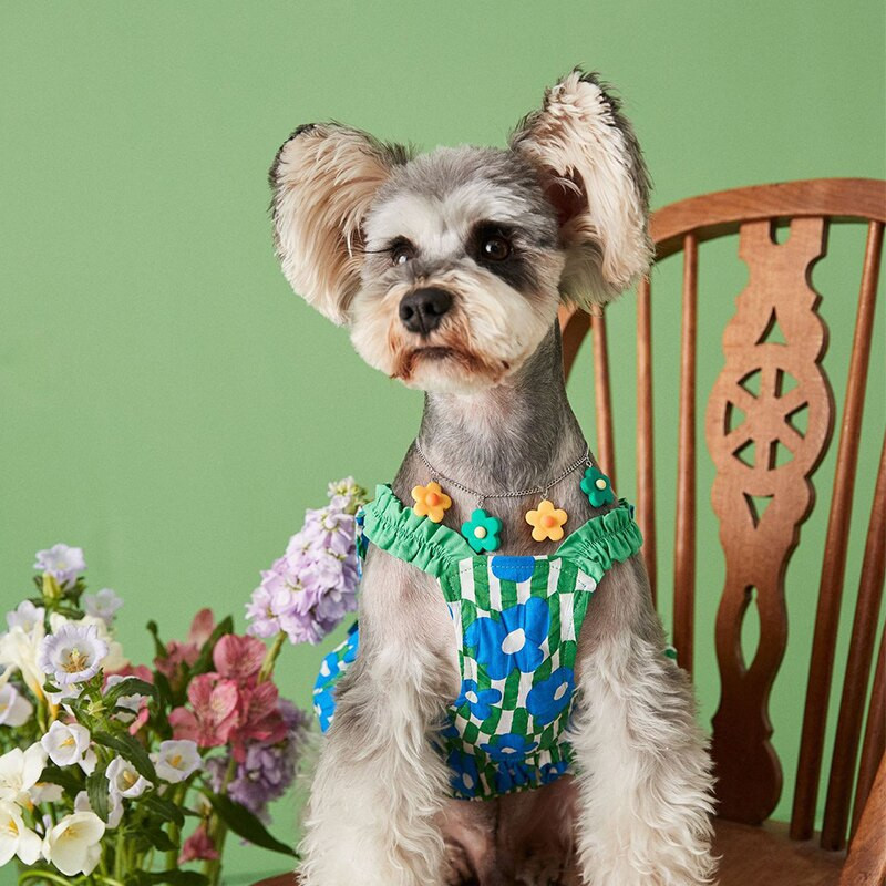 MPK Letné šaty pre psov, jarné a letné oblečenie pre domáce zvieratá s kvetinovým vzorom, malý záves, priedušné