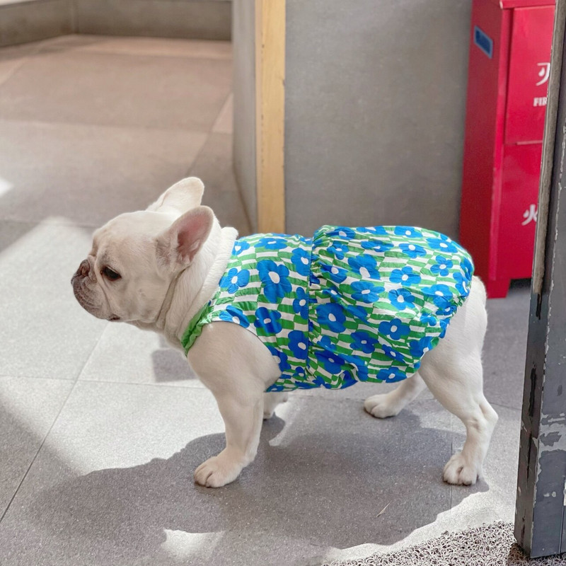 MPK Letné šaty pre psov, jarné a letné oblečenie pre domáce zvieratá s kvetinovým vzorom, malý záves, priedušné