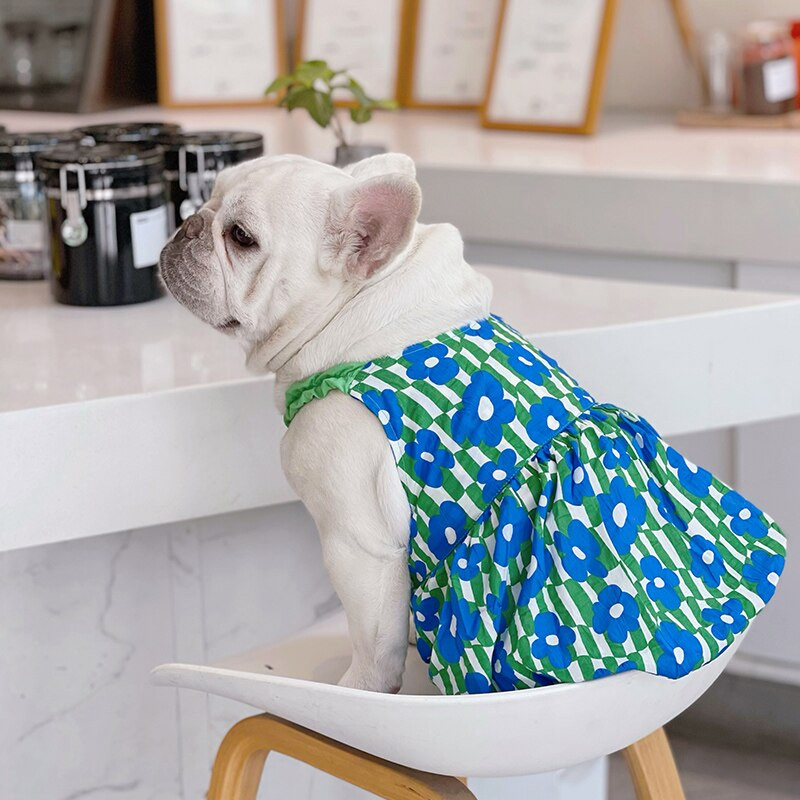 MPK Letné šaty pre psov, jarné a letné oblečenie pre domáce zvieratá s kvetinovým vzorom, malý záves, priedušné