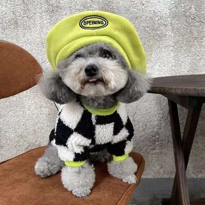 Черно бял пуловер Карирано палто Домашна котка Мода Топли дрехи за кучета Чихуахуа Булдог Мека вълна Сладко памучно яке Луксозен костюм