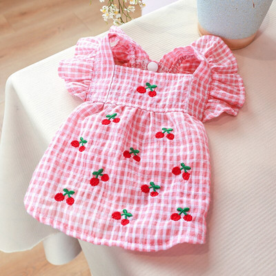 UUS Suvised koeraseelikud Printsess roosa kirss kleit koertele riided pehmed lendavad seelikud