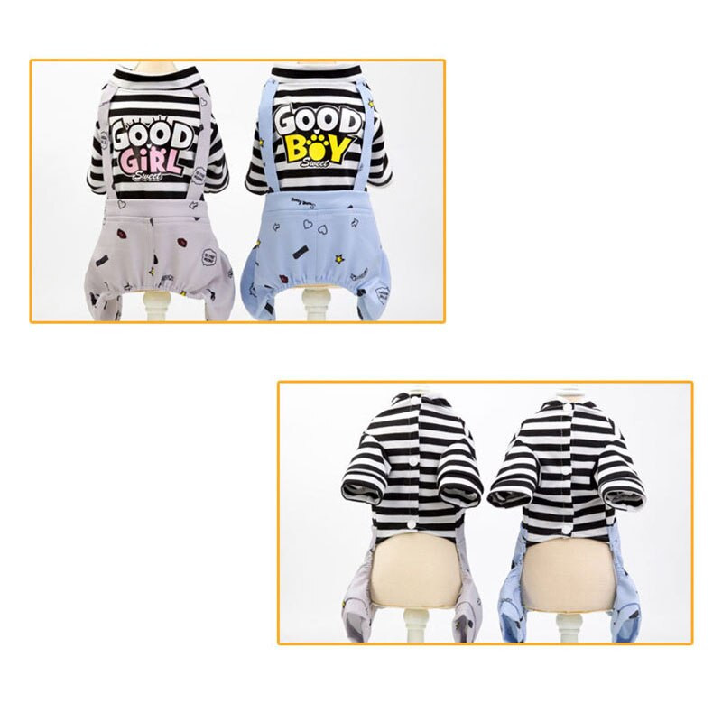 Salopetă cu dungi pentru animale de companie, câine, cățeluș, haine cu patru picioare, fată bună/băiat, cu litere, hanorac, salopete, haine pentru câine mic, pisică