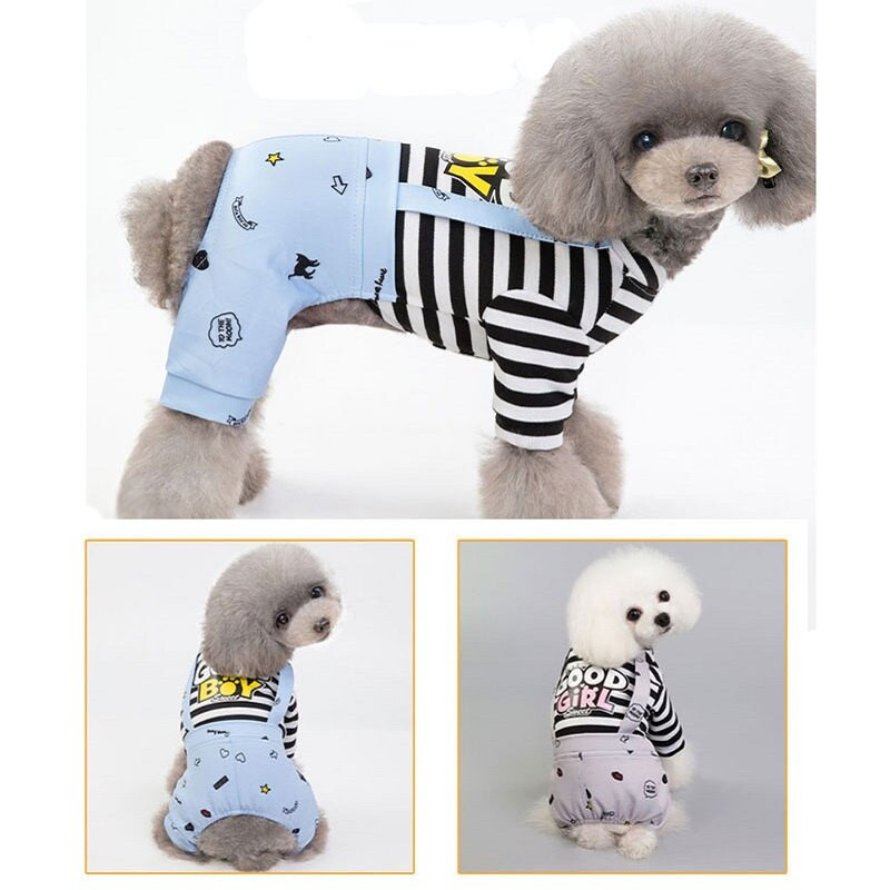 Salopetă cu dungi pentru animale de companie, câine, cățeluș, haine cu patru picioare, fată bună/băiat, cu litere, hanorac, salopete, haine pentru câine mic, pisică