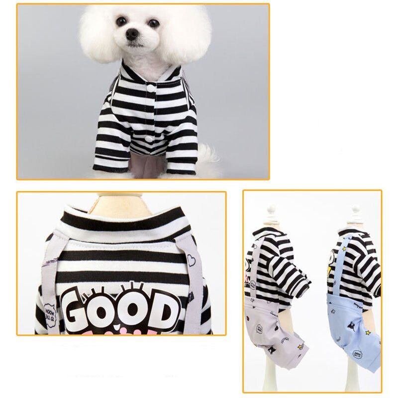 Salopetă cu dungi pentru animale de companie, câine, cățeluș, haine cu patru picioare, fată bună/băiat, cu litere, hanorac, salopete, haine pentru câine mic, pisică