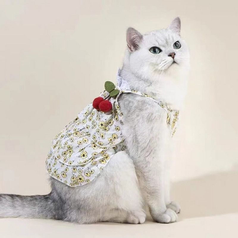 Oblečenie pre domáce zvieratá, šteňa, letná sukňa, módne kvetinové traky, malý pes, roztomilé čerešňové šaty, mačka, priedušná vesta, Yorkshirský buldog
