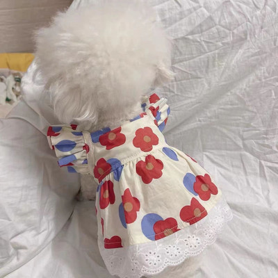 Suvine lemmiklooma seelik Puuvillane lilleline sukkadega seelik Väike koera printsessi seelik Chihuahua Yorkshire`i buldogi puudli kassi sügisriided
