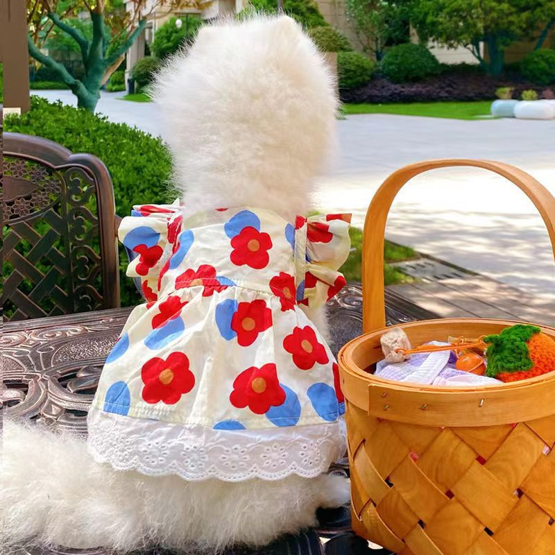 Suvine lemmiklooma seelik Puuvillane lilleline sukkadega seelik Väike koera printsessi seelik Chihuahua Yorkshire'i buldogi puudli kassi sügisriided