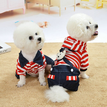 Γαλλικά μπουλντόγκ Άνοιξη Καλοκαίρι Γάτες Strap Dogs Ολόσωμες φόρμες τζιν πέτο Φούτερ με ριγέ παλτό αρκούδα ριγέ κουκούλα φόρμες για σκύλους γάτας