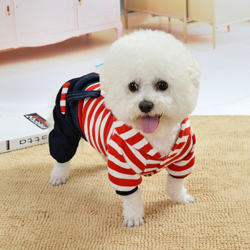 Γαλλικά μπουλντόγκ Άνοιξη Καλοκαίρι Γάτες Strap Dogs Ολόσωμες φόρμες τζιν πέτο Φούτερ με ριγέ παλτό αρκούδα ριγέ κουκούλα φόρμες για σκύλους γάτας