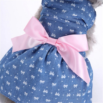 Κλασικό άνετο πολυεστερικό τζιν Pet Princess φόρεμα για το καλοκαίρι και την άνοιξη χαριτωμένα ρούχα για σκύλους για κατοικίδια με μοντέρνο παπιγιόν 1 ΤΕΜ.
