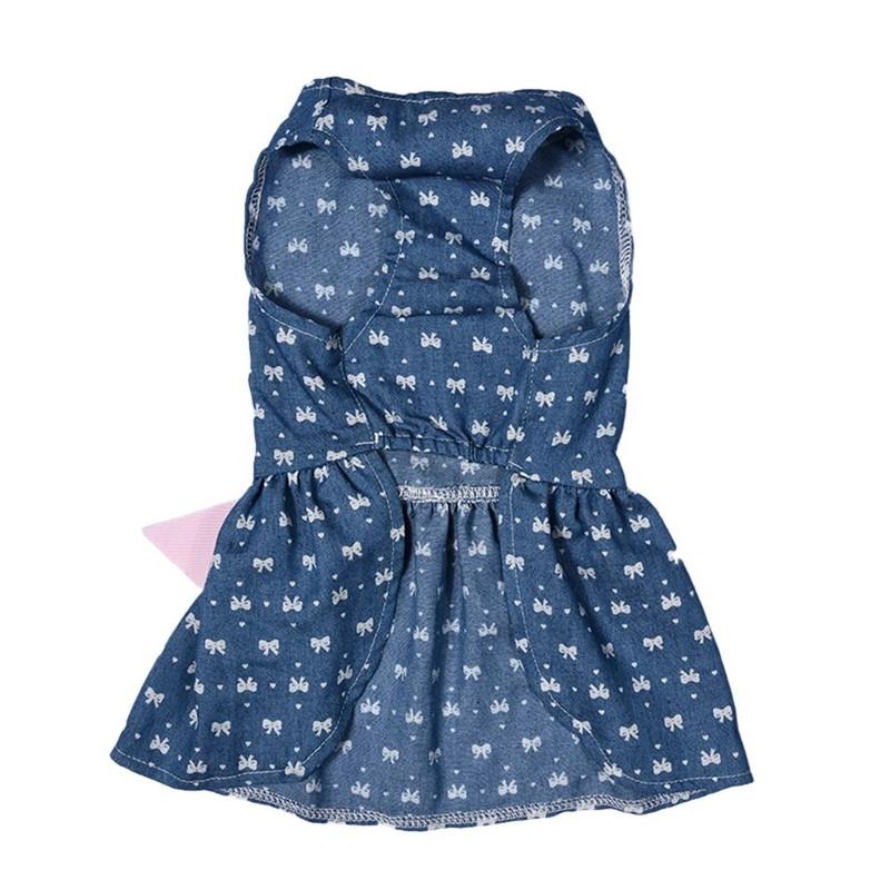 Klasikinė patogi poliesterio džinsų suknelė naminių gyvūnėlių princesei vasarai ir pavasariui Mieli naminių šunų drabužiai su madingu Bowknot 1 vnt.