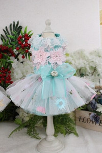 Luksuslik mood tikitud kutsikakoera pitsist Tutu kleit Roosa sinine käsitsi valmistatud lemmikloomade riiete kleit väikestele koertele, puudli chihuahua