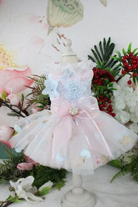 Luksuslik mood tikitud kutsikakoera pitsist Tutu kleit Roosa sinine käsitsi valmistatud lemmikloomade riiete kleit väikestele koertele, puudli chihuahua