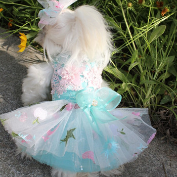 Луксозна модна бродирана рокля с дантелена пачка за кученце, розово, синьо, ръчно изработени дрехи за домашни любимци, рокля за малки кучета, пудел, чихуахуа