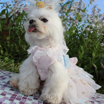 Φόρεμα με δαντέλα με δαντέλα για σκύλους πολυτελείας ροζ μπλε χειροποίητο φόρεμα για μικρούς σκύλους Poodle Chihuahua