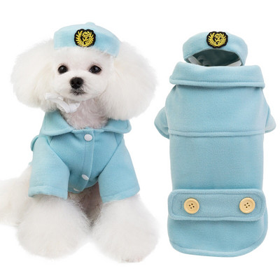 Oblečenie pre domáce zvieratá, jeseň/zima, teplé oblečenie pre psy a mačky, sada, módny roztomilý cosplay kabát pre letušky a stevardov, pre šteniatka a mačiatka, oblečenie pre domáce zvieratá