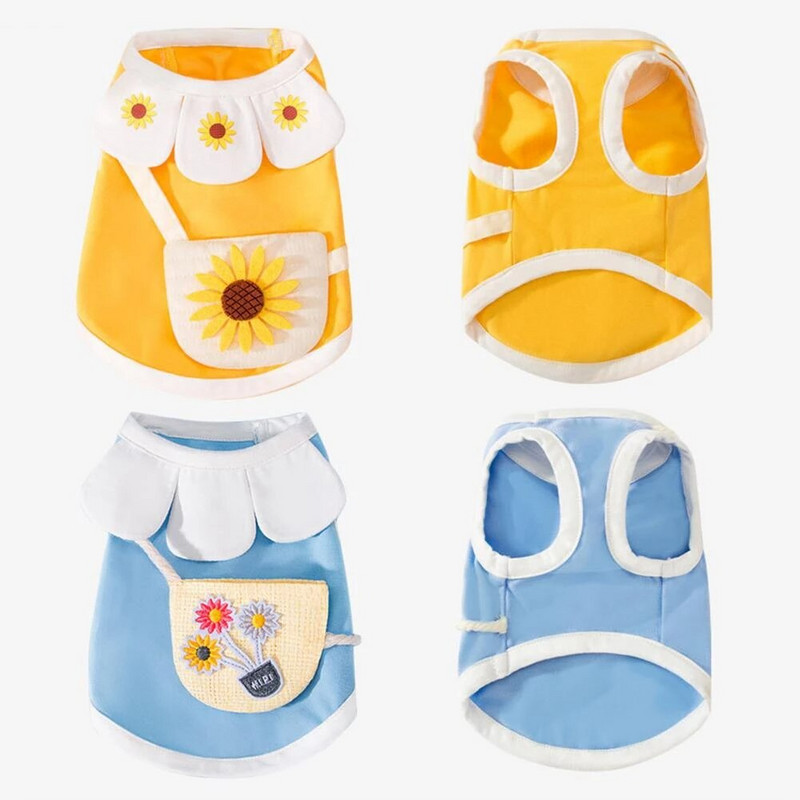 Vestă pentru cățeluș pentru 2022, primăvară, vară, tricou subțire pentru cățeluș, cu două picioare, cu ghiozdan cu petale, imprimat floarea soarelui, pisicuță, haine pentru pisici
