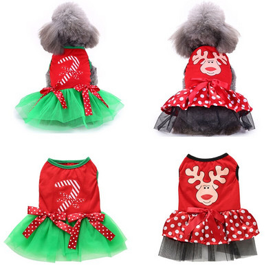 Funny Halloween Cat Dog Skirt Clothes Fashion Colorful Print Pet Cat Clothes Skirt With Bow Christmas Dog Dress Skirt