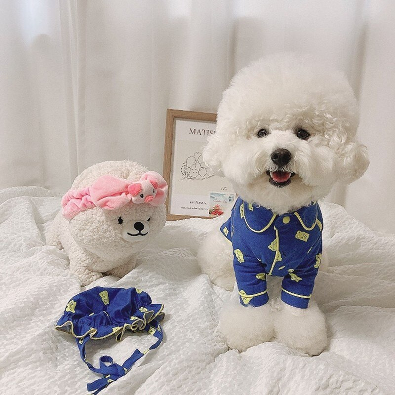 Дрехи за домашни кучета Комплект пижама Blue Bear Candy Dog Shirt Send Hat Сладко кучешко облекло за кученце Малки кучета Чихуахуа Йоркширски костюм
