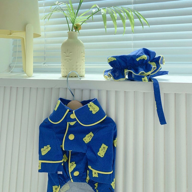 Дрехи за домашни кучета Комплект пижама Blue Bear Candy Dog Shirt Send Hat Сладко кучешко облекло за кученце Малки кучета Чихуахуа Йоркширски костюм