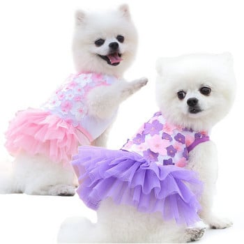 Дантелена шифонена рокля за малки кучешки полички Модно парти Рожден ден Кученце Сватбена рокля за домашен любимец Летен сладък костюм Дрехи за домашен любимец