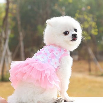 Дантелена шифонена рокля за малки кучешки полички Модно парти Рожден ден Кученце Сватбена рокля за домашен любимец Летен сладък костюм Дрехи за домашен любимец
